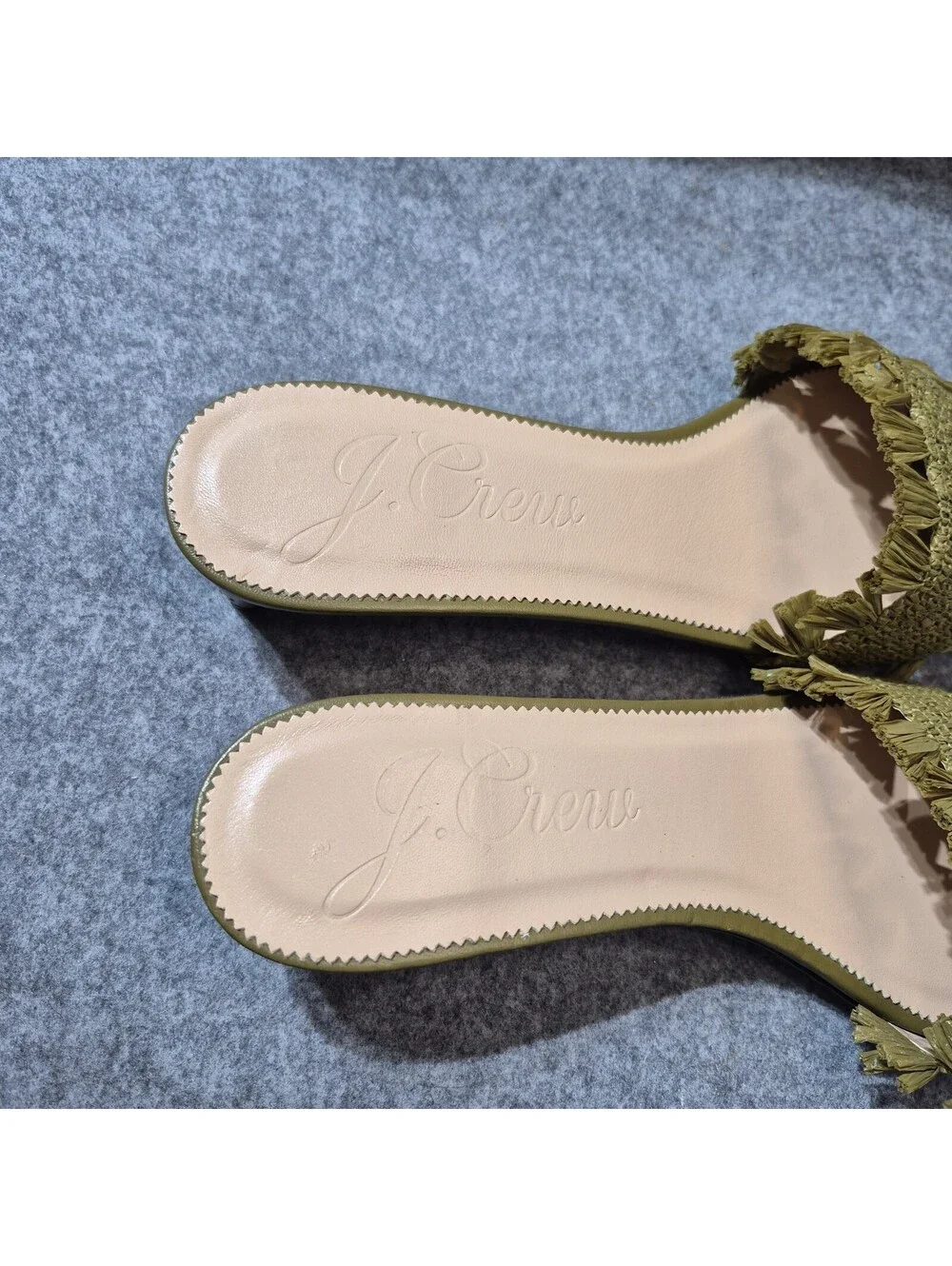 J.Crew Lina Kitten Heels Sandals Woven Raffia Fringe Green Straw & Leather 11